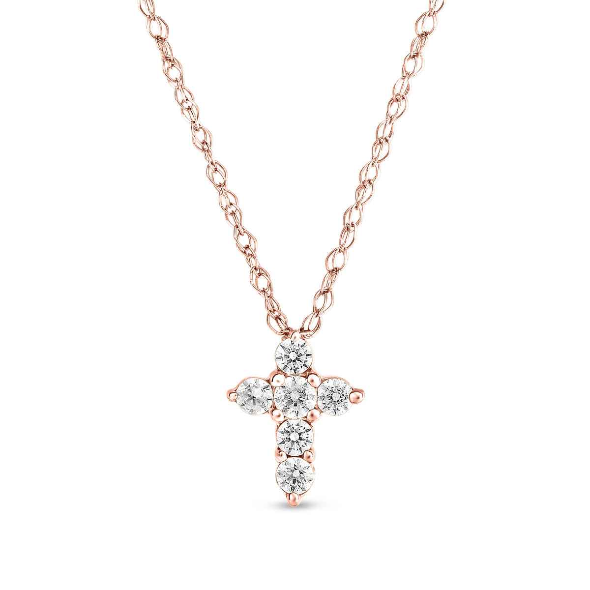 1/10 ct. tw. 6-Stone Diamond Cross Pendant in 10K Pink Gold (2)