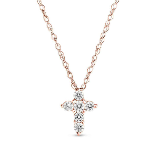 1/10 ct. tw. 6-Stone Diamond Cross Pendant in 10K Pink Gold (2)