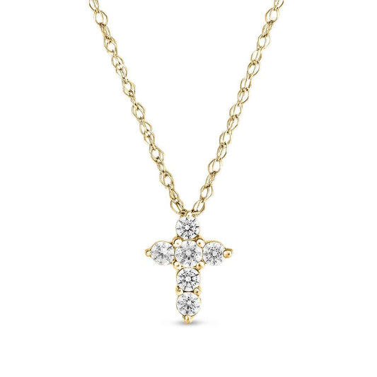 1/10 ct. tw. 6-Stone Diamond Cross Pendant in 10K Yellow Gold (2)