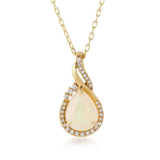 Infinite Love Pear Opal & 1/10 ct. tw. Diamond Partial Halo Pendant in 10K Yellow Gold