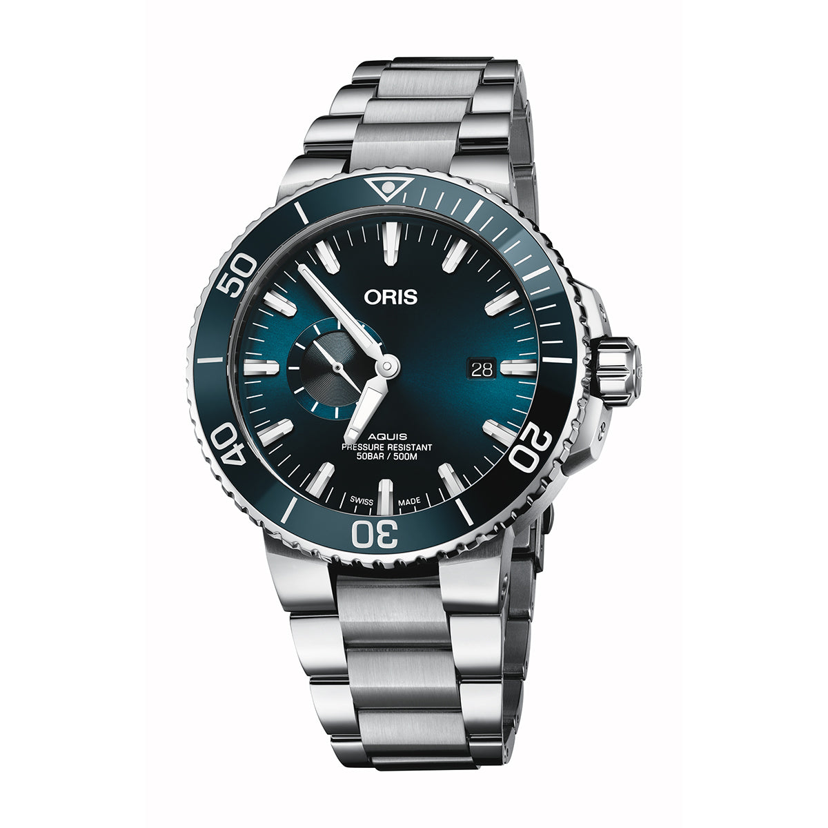 blue dial aquis automatic oris watch