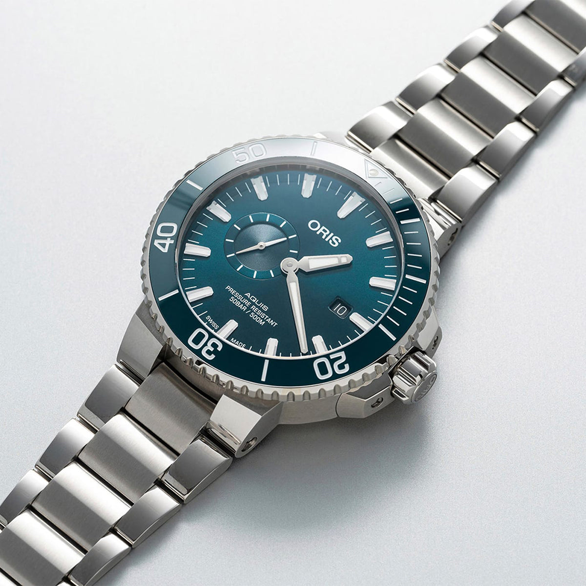 blue dial aquis automatic oris watch