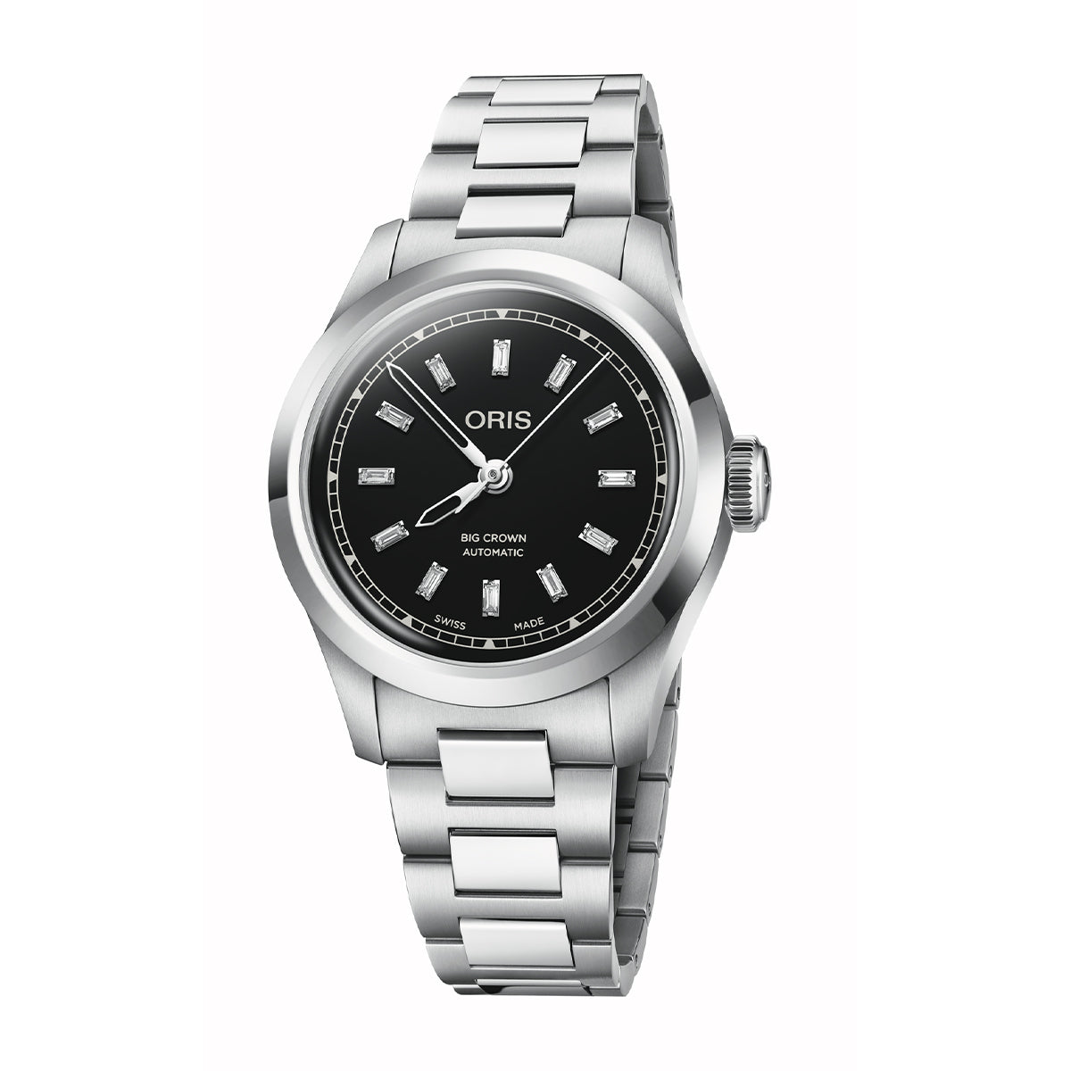 black dial big crown diamonds oris automatic watch