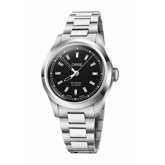 black dial big crown diamonds oris automatic watch