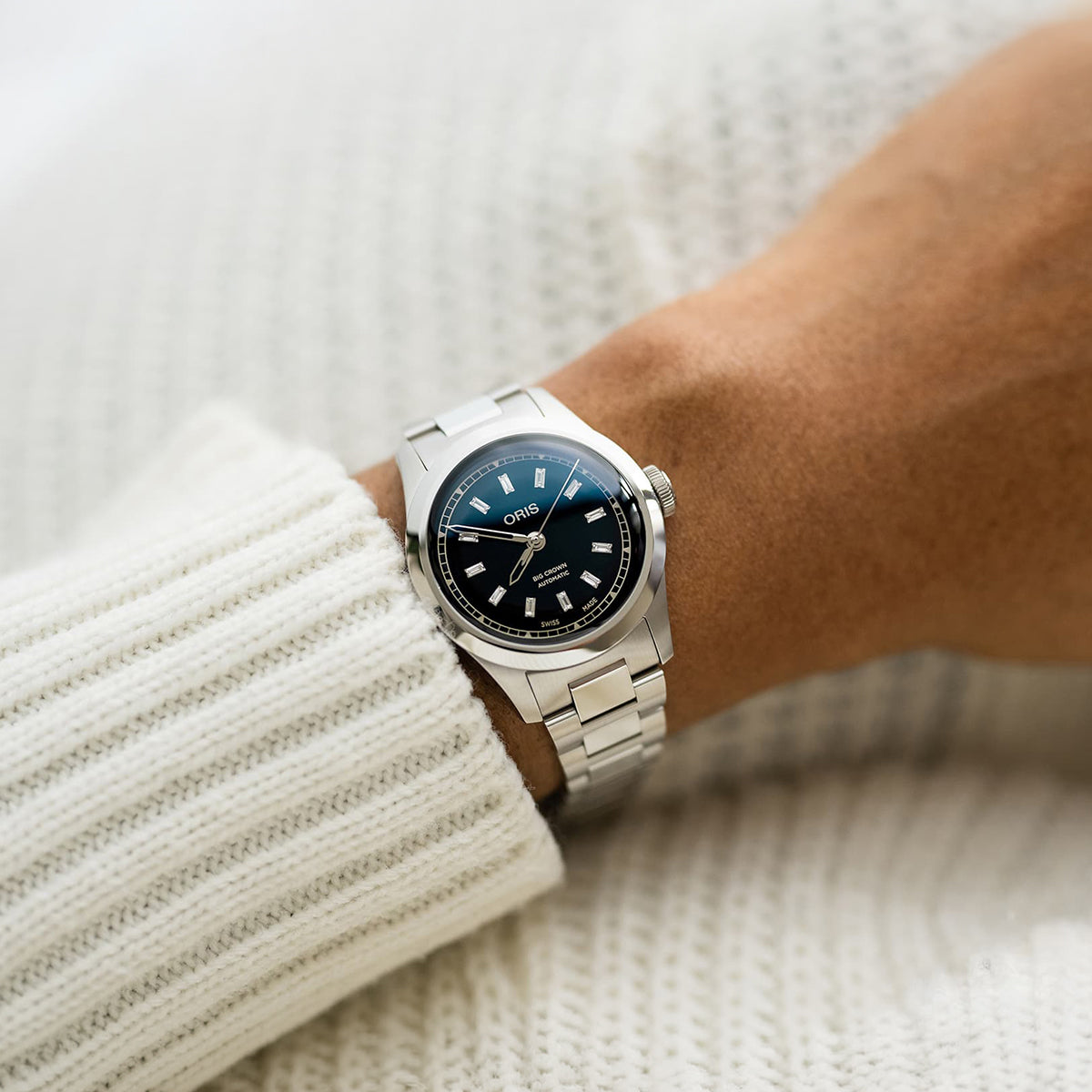 black dial big crown diamonds oris automatic watch