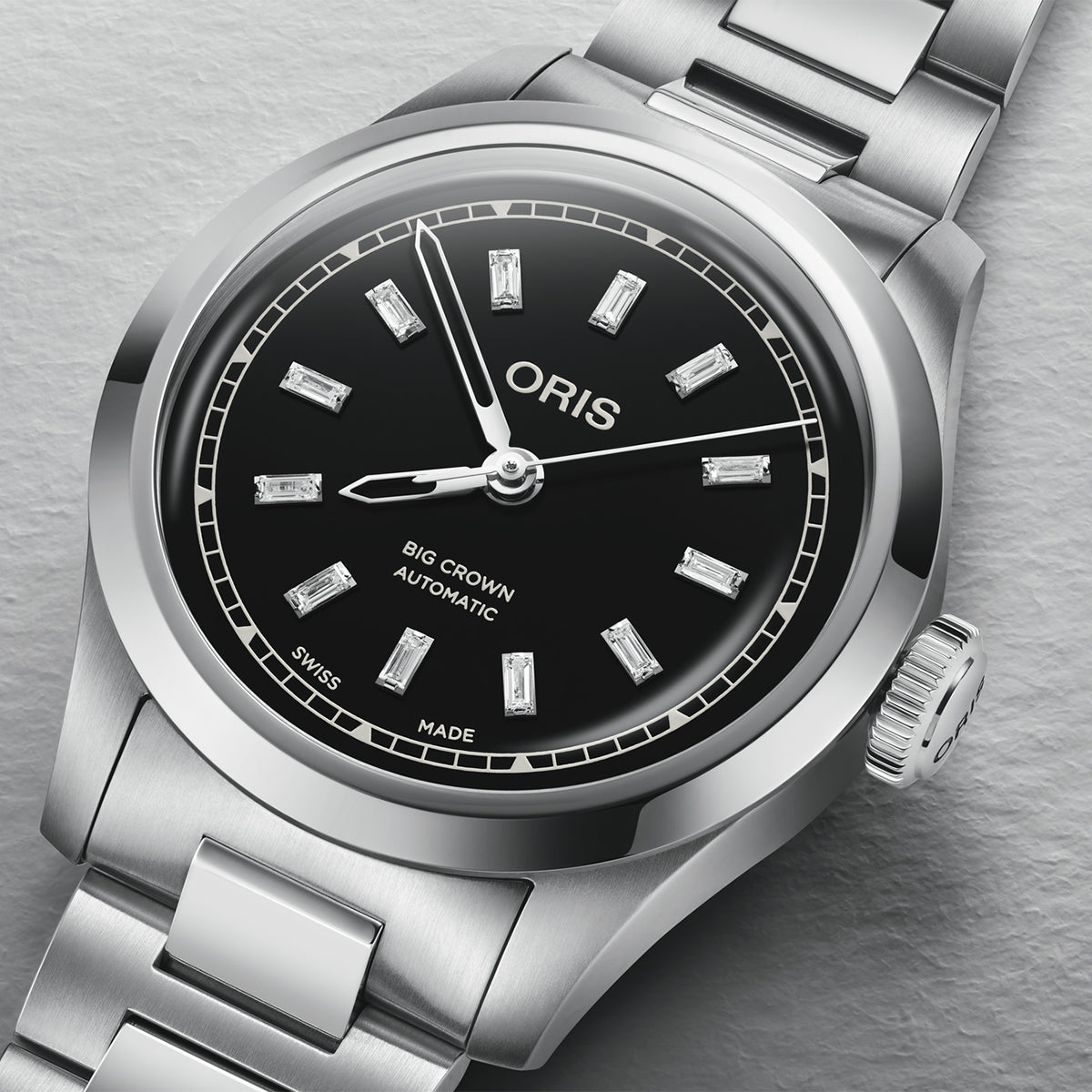 black dial big crown diamonds oris automatic watch