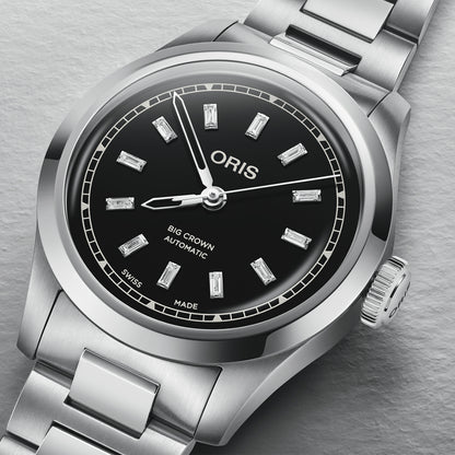 black dial big crown diamonds oris automatic watch