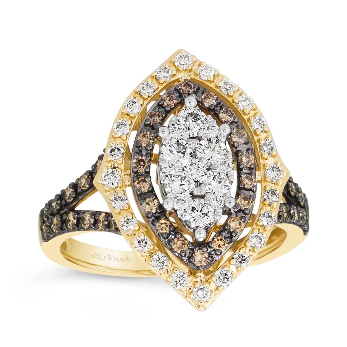 Le Vian 1 ct. tw. Nude & Chocolate Diamond Cluster Double Halo Marquise Ring in 14K Honey Gold