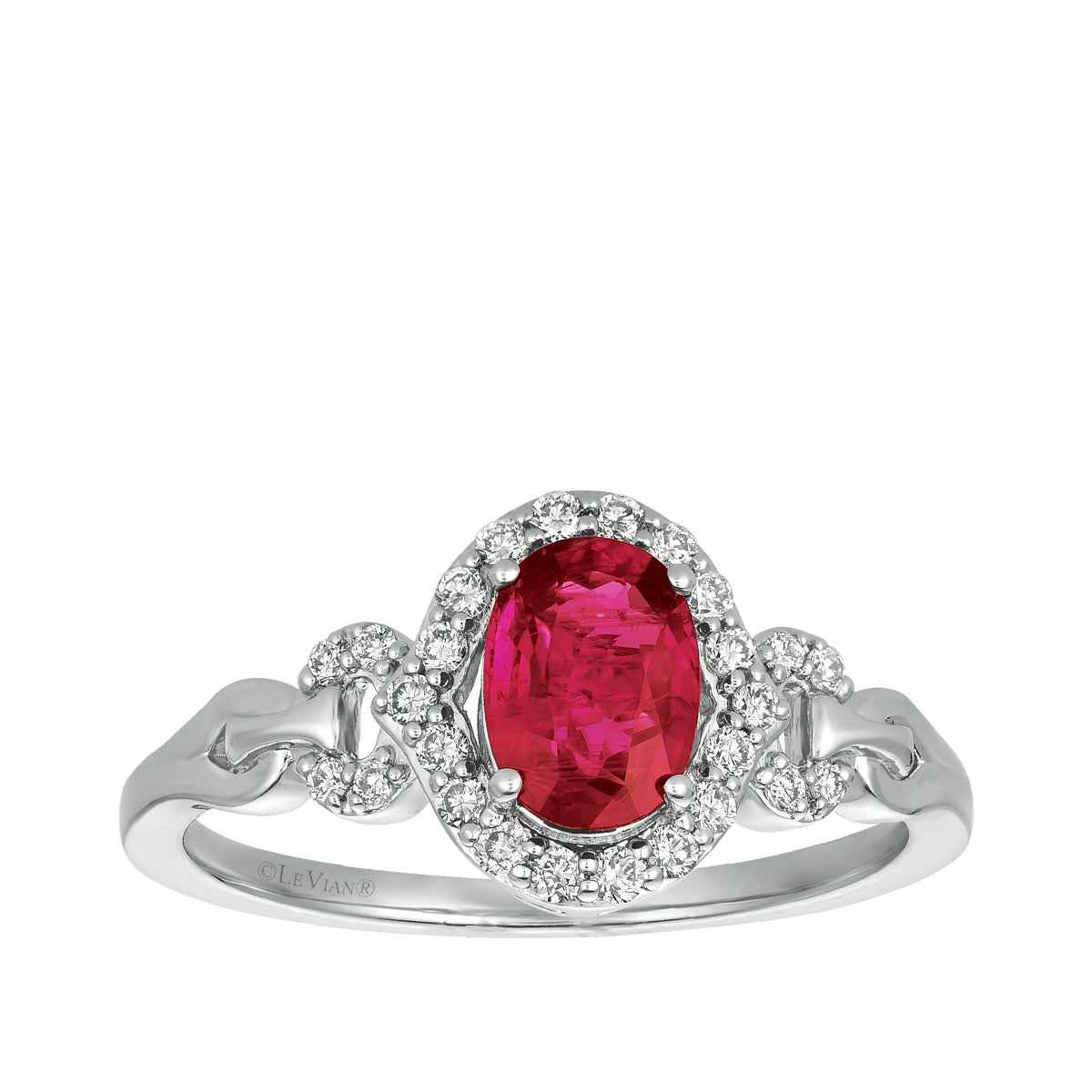 Le Vian Oval Passion Ruby & 1/5 ct. tw. Vanilla Diamond Halo Ring in 14K Vanilla Gold