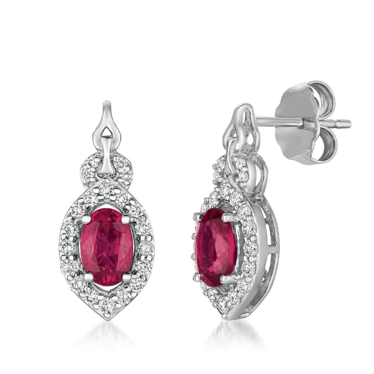 Le Vian Oval Passion Ruby & 1/4 ct. tw. Vanilla Diamond Halo Earrings in 14K Vanilla Gold