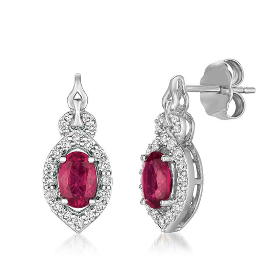 Le Vian Oval Passion Ruby & 1/4 ct. tw. Vanilla Diamond Halo Earrings in 14K Vanilla Gold