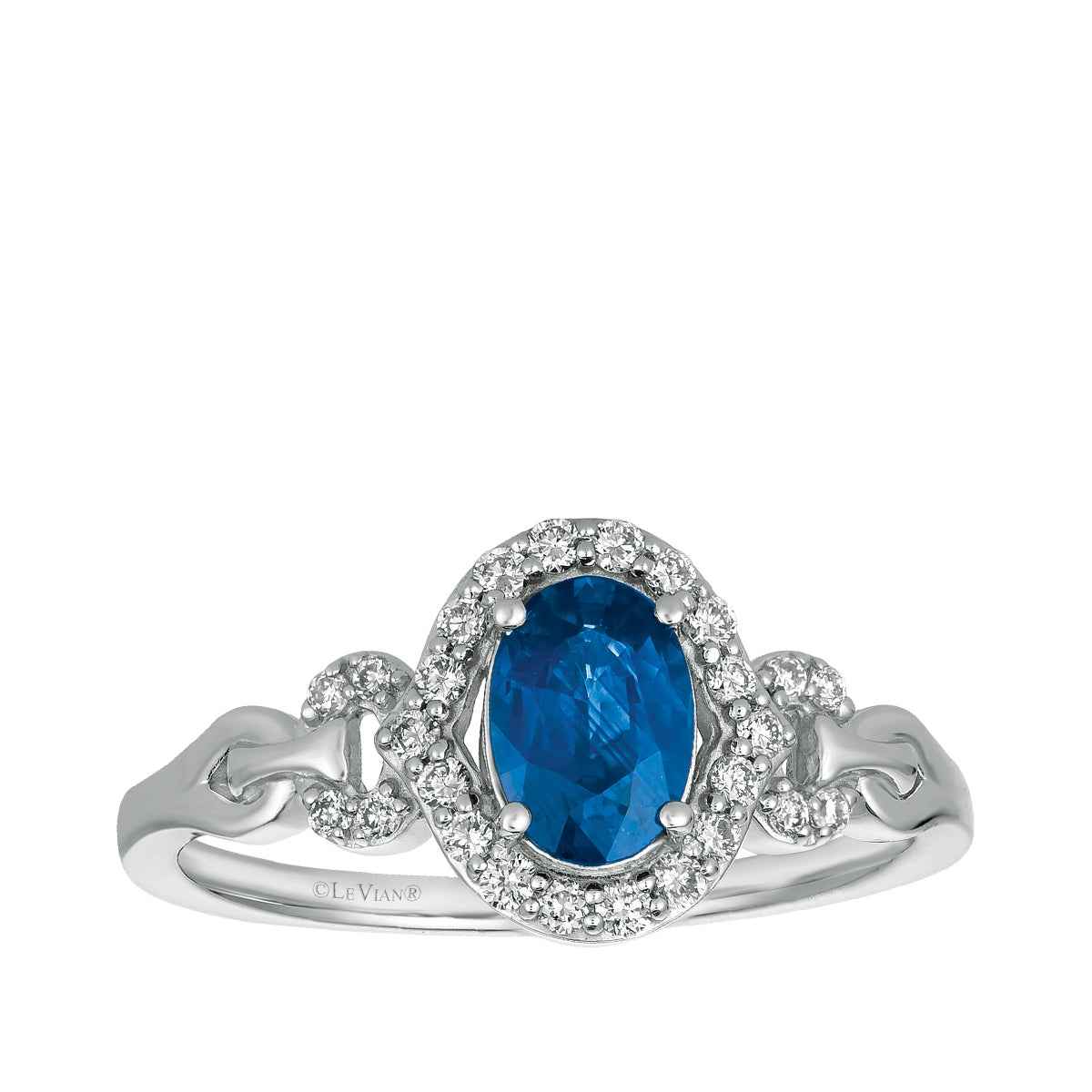 Le Vian Oval Blueberry Sapphire & 1/5 ct. tw. Vanilla Diamond Halo Ring in 14K Vanilla Gold