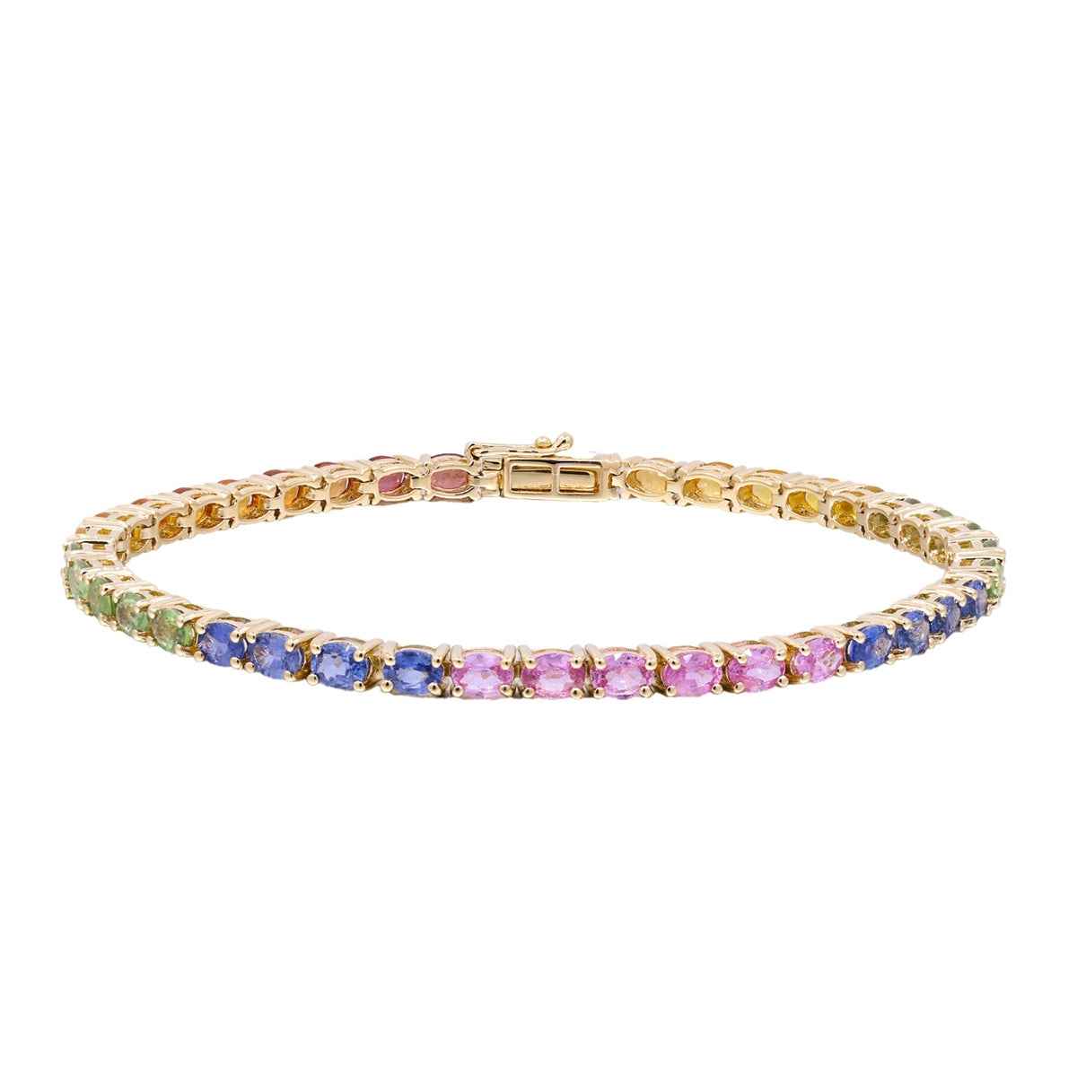 Oval Rainbow Sapphire Bracelet in 14K Yellow Gold