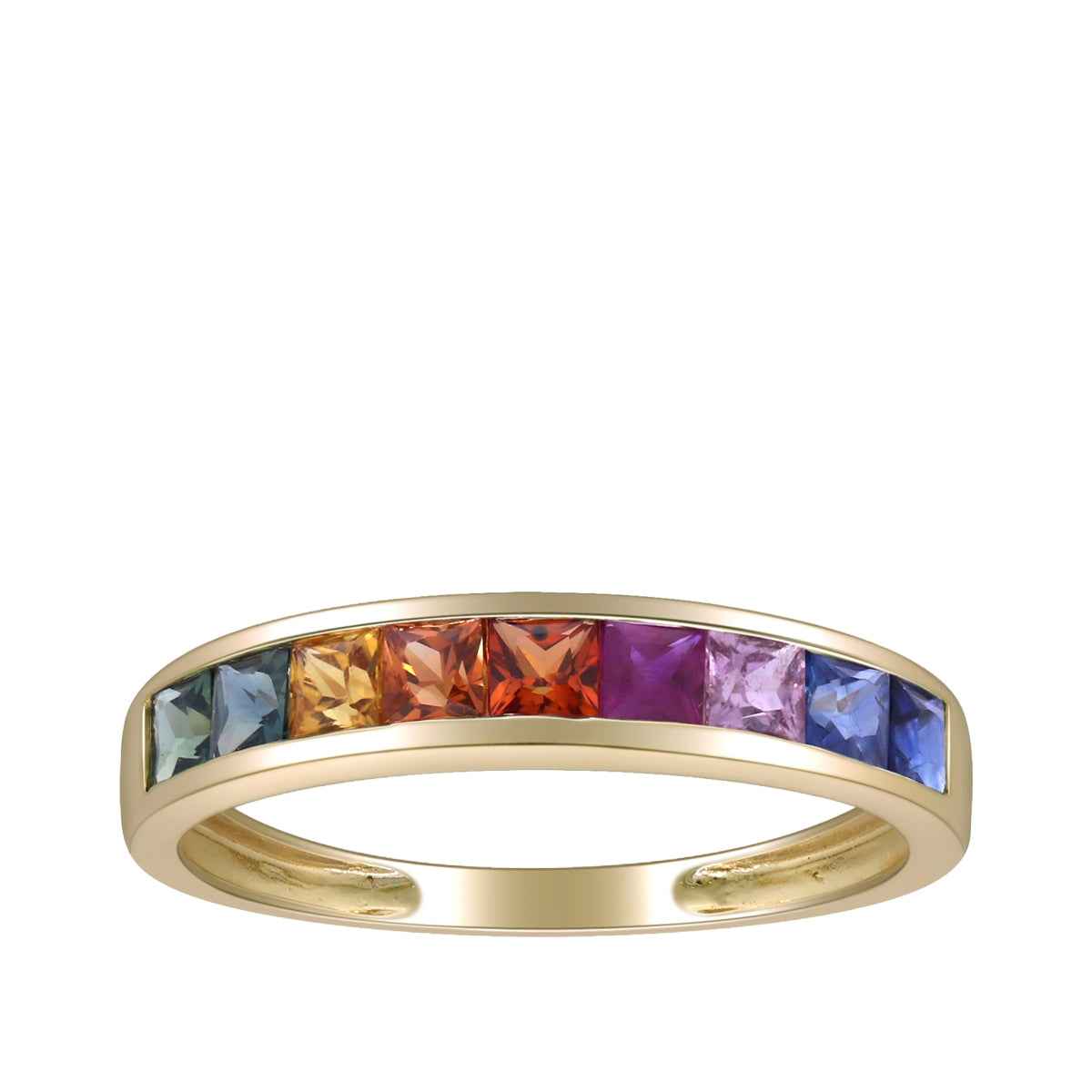 Square Rainbow Sapphire Stackable Ring in 14K Yellow Gold