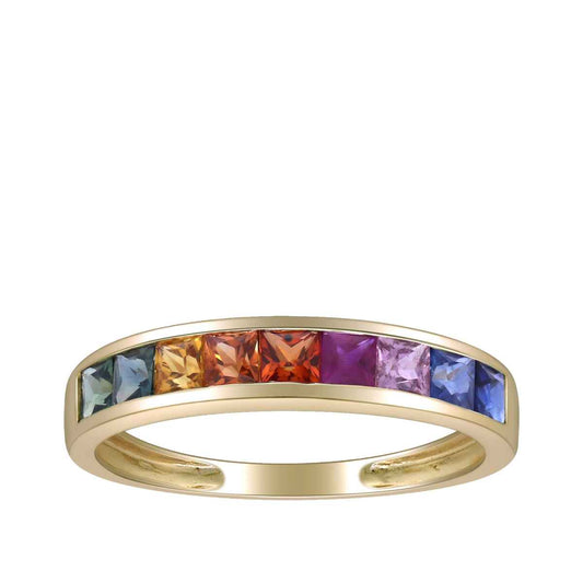Square Rainbow Sapphire Stackable Ring in 14K Yellow Gold
