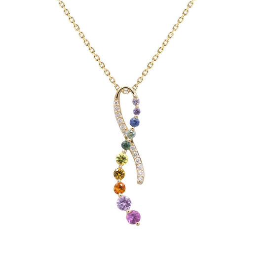 Round Rainbow Sapphire & Diamond Accent Pendant in 14K Yellow Gold