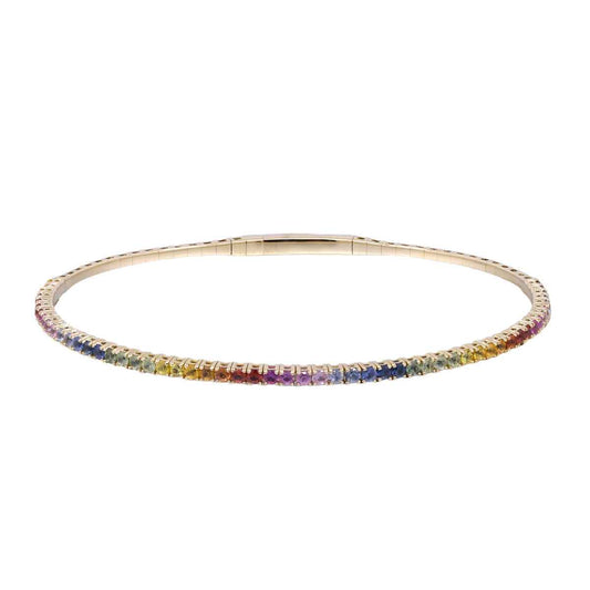 Rainbow Sapphire Flexi Bangle Bracelet in 14K Yellow Gold