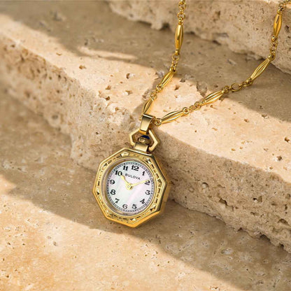Bulova Ladies' Rubaiyat Quartz Gold-Tone Stainless Steel Watch Pendant with White Dial