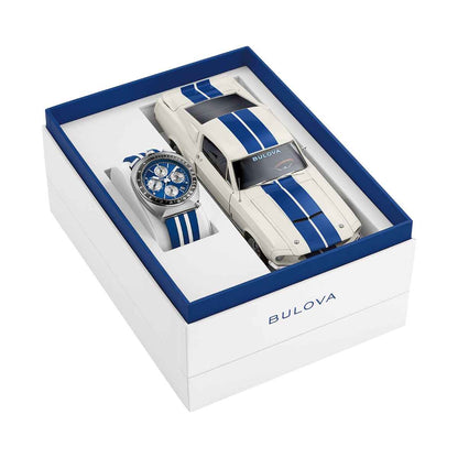 Bulova Men's Shelby G Quartz Stainless Steel Watch with Blue Dial & Striped Rubber Strap full view