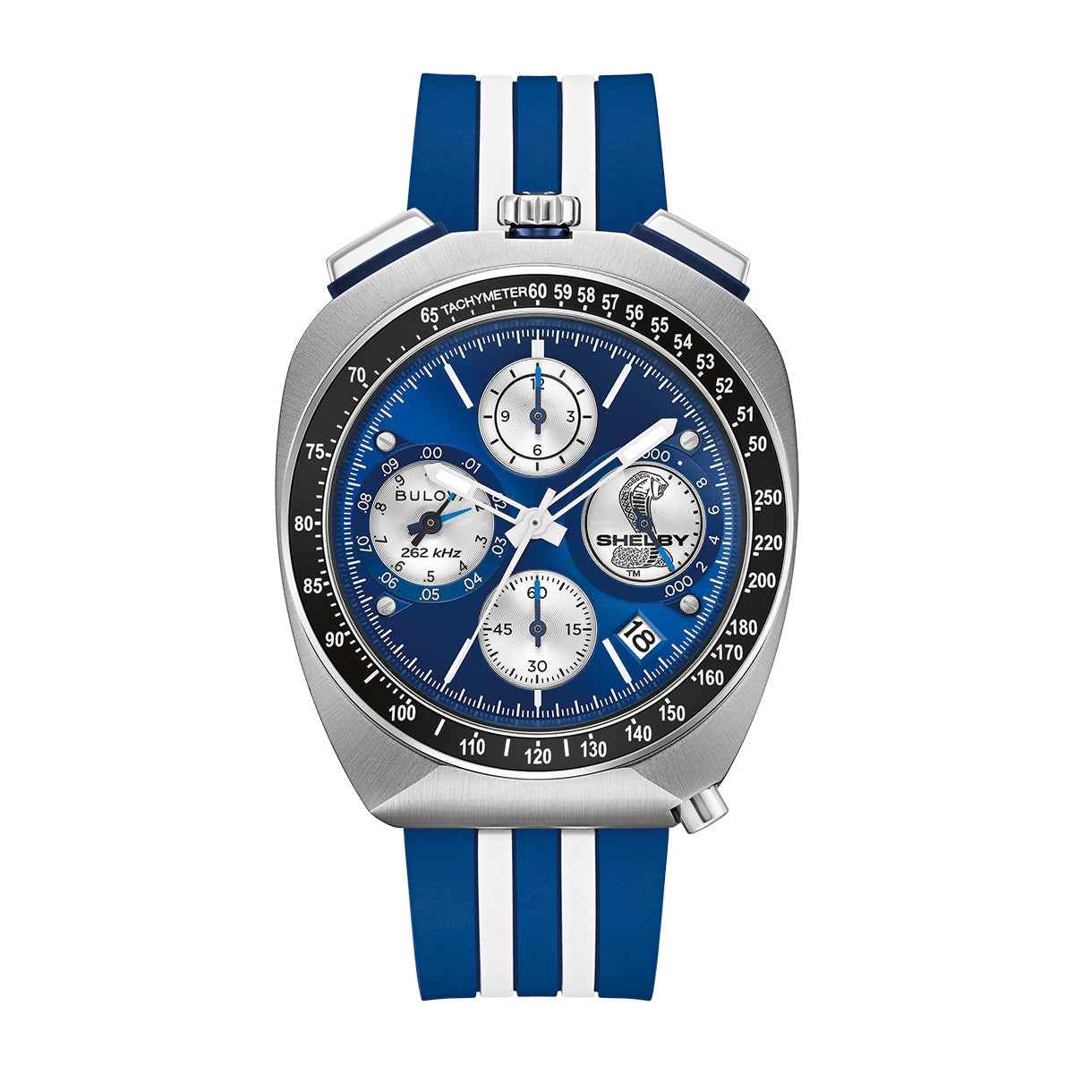 Bulova Men's Shelby G Quartz Stainless Steel Watch with Blue Dial & Striped Rubber Strap