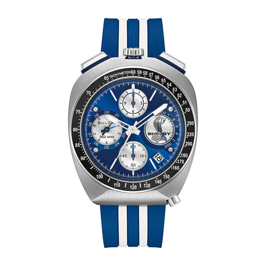 Bulova Men's Shelby G Quartz Stainless Steel Watch with Blue Dial & Striped Rubber Strap