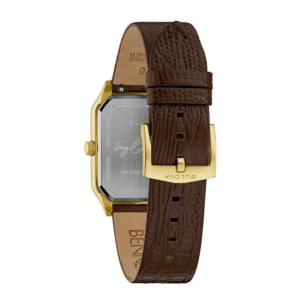 Bulova Men's We Are All Here Quartz Gold-Tone Stainless Steel Watch with Black Dial & Brown Leather Strap