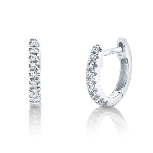 Shy Creation .04 ct. tw. Diamond Pave Huggie Hoop Earrings in 14K White Gold