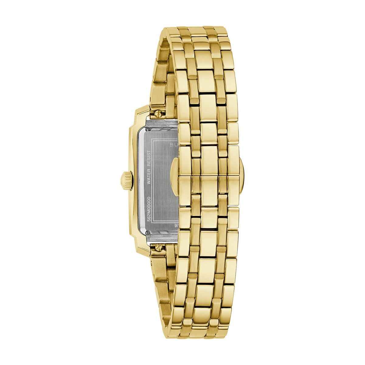 Bulova Ladies' Sutton Quartz Gold-Tone Stainless Steel Watch with White Dial close-up detail