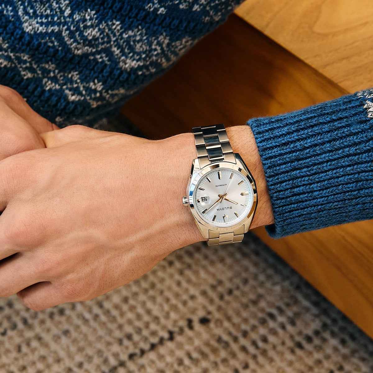 Bulova Men's Surveyor Automatic Stainless Steel Watch with Blue Dial