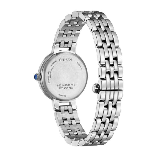 Citizen Ladies' L Classic Eco-Drive Stainless Steel Watch with Black Dial close-up detail