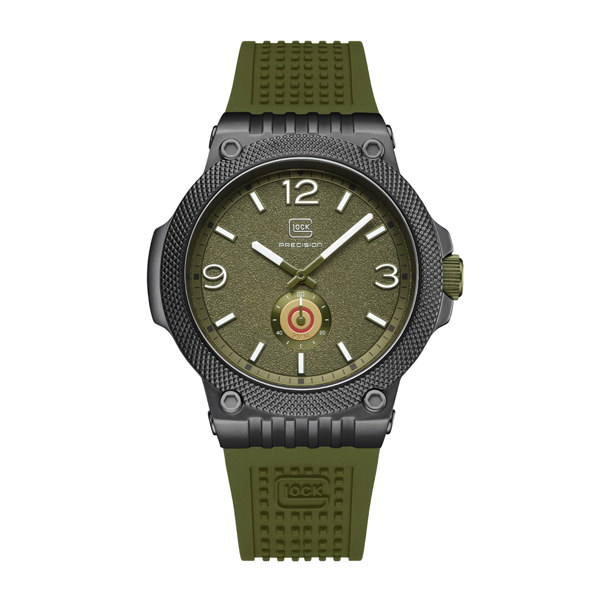quartz glock green silicone strap green dial watch