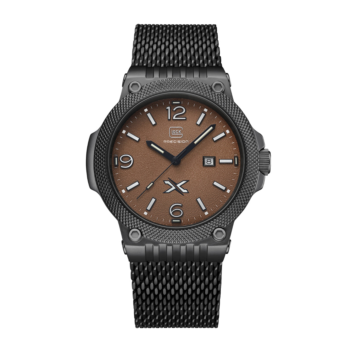 quartz brown dial mesh strap glock watch