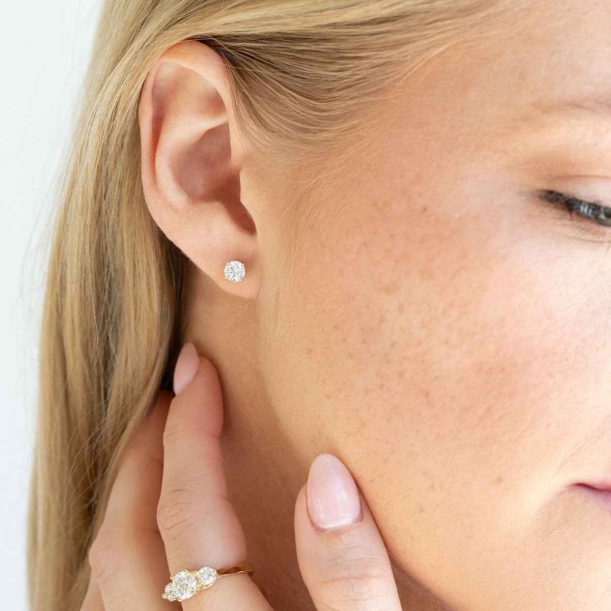 USA Collection 1 ct. tw. Lab-Grown Round Brilliant Diamond Solitaire Earrings in 14K Yellow Gold front view