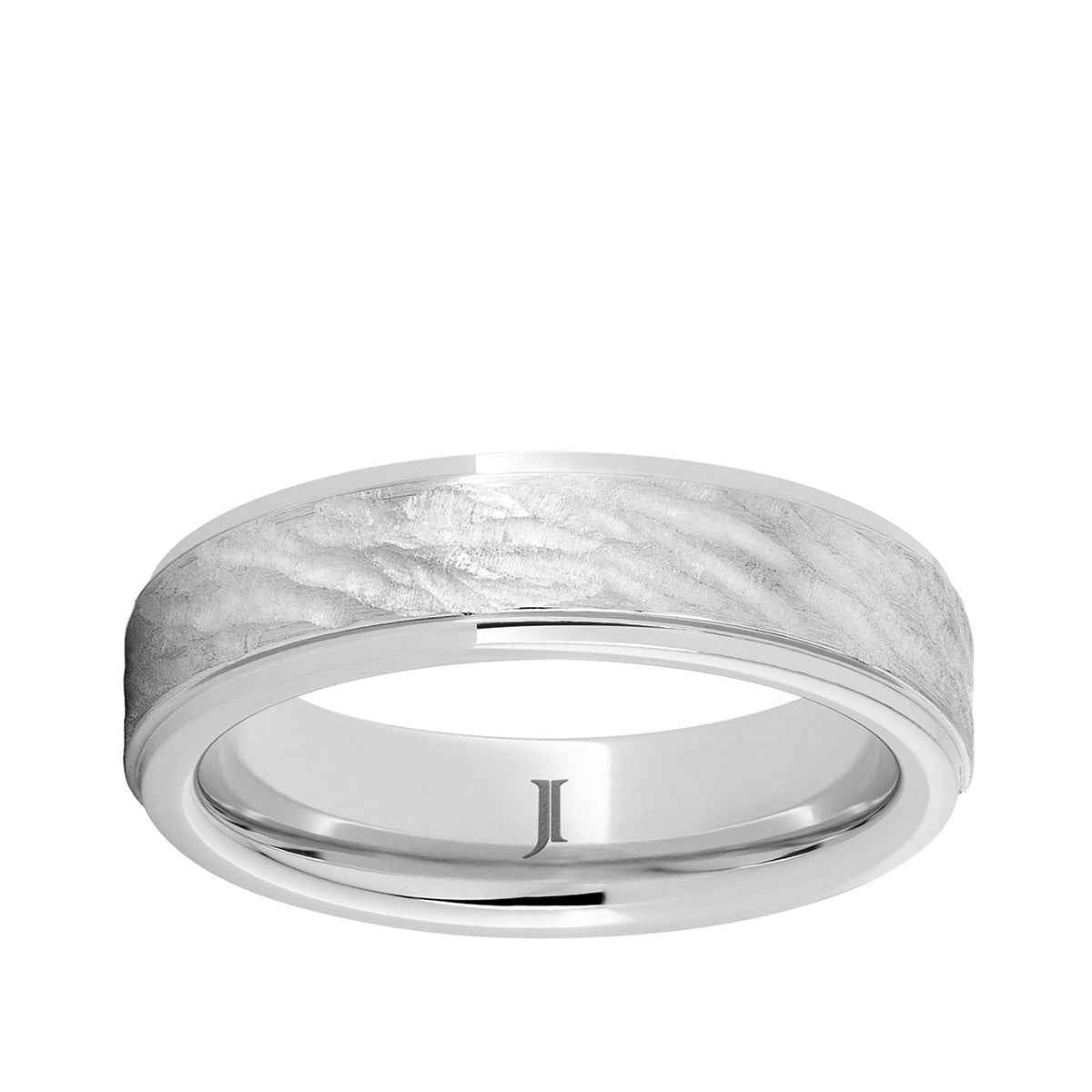 Men's Tree Bark Finish Polished Edge Wedding Ring in Serinium