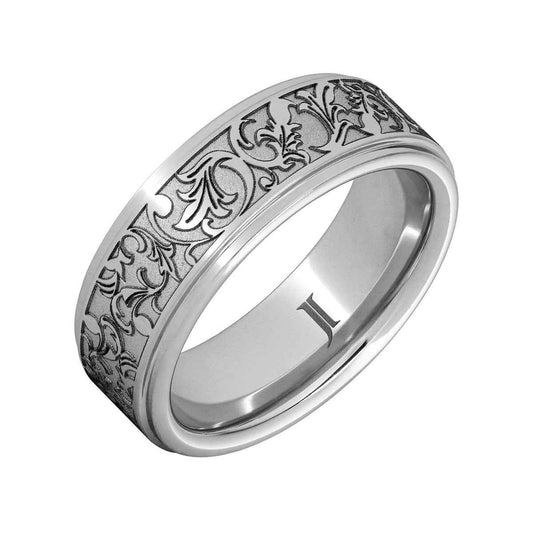 Men's Engraved Wedding Ring in Serinium front view