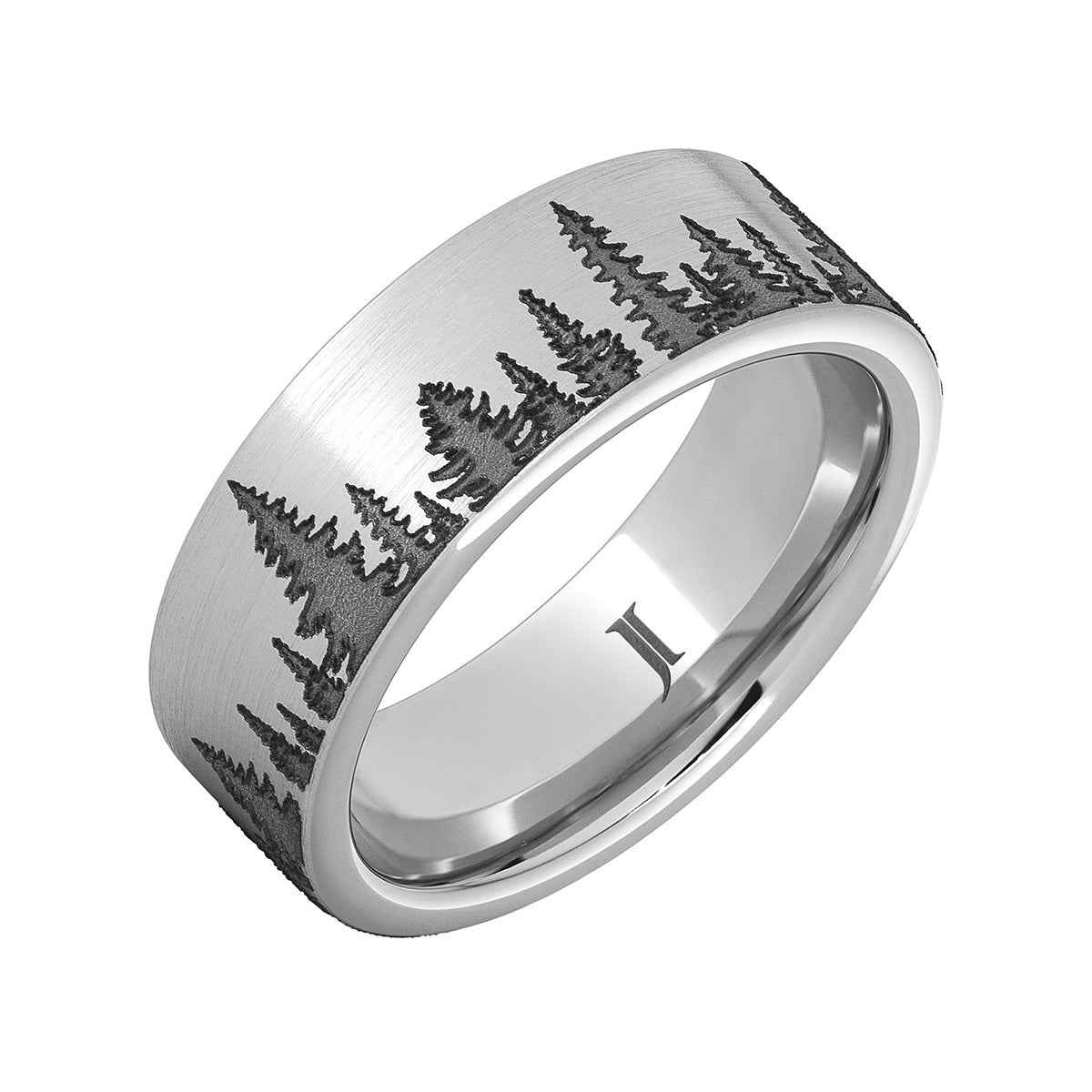 Men's Forest Engraved Wedding Ring in Serinium front view