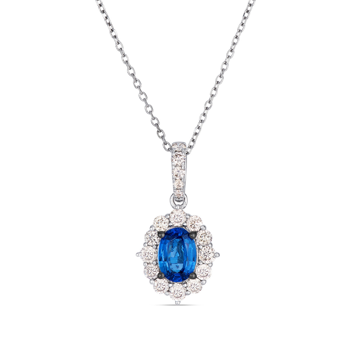 14K Vanilla Gold Le Vian oval blueberry sapphire and 1/2 ct. tw. diamond halo pendant