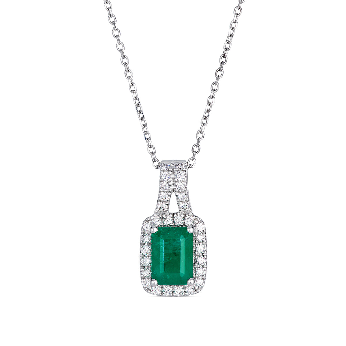 14K Vanilla Gold Le Vian emerald-cut Costa Smeralda emerald and 1/5 ct. tw. diamond halo pendant