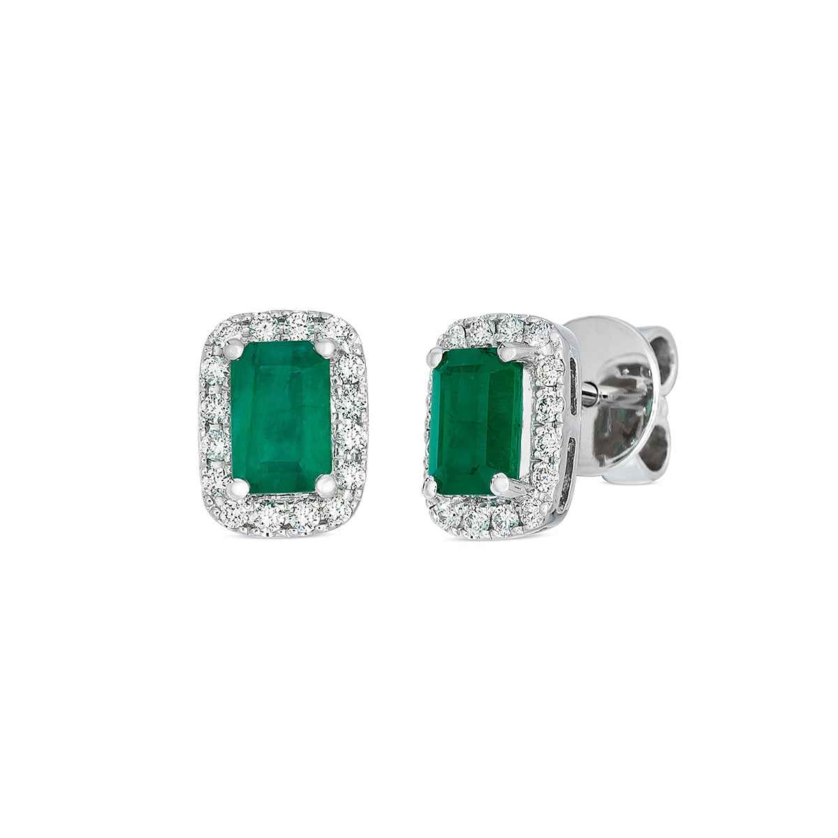 Le Vian Emerald Cut Emerald & 1/5 ct. tw. Vanilla Diamond Halo Earrings in 14K Vanilla Gold