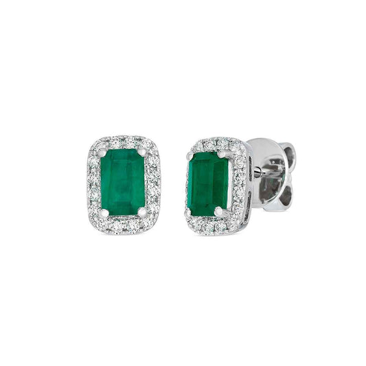 Le Vian Emerald Cut Emerald & 1/5 ct. tw. Vanilla Diamond Halo Earrings in 14K Vanilla Gold