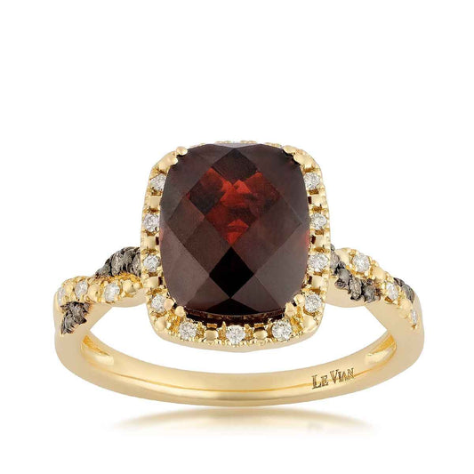 Le Vian Cushion Garnet & 1/7 ct. tw. Chocolate & Nude Diamond Halo Ring in 14K Honey Gold