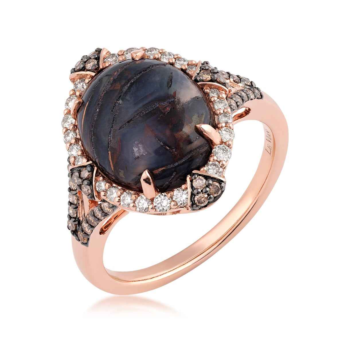 Le Vian Oval Aquadite & 3/8 ct. tw. Nude & Chocolate Diamond Halo Ring in 14K Strawberry Gold front view