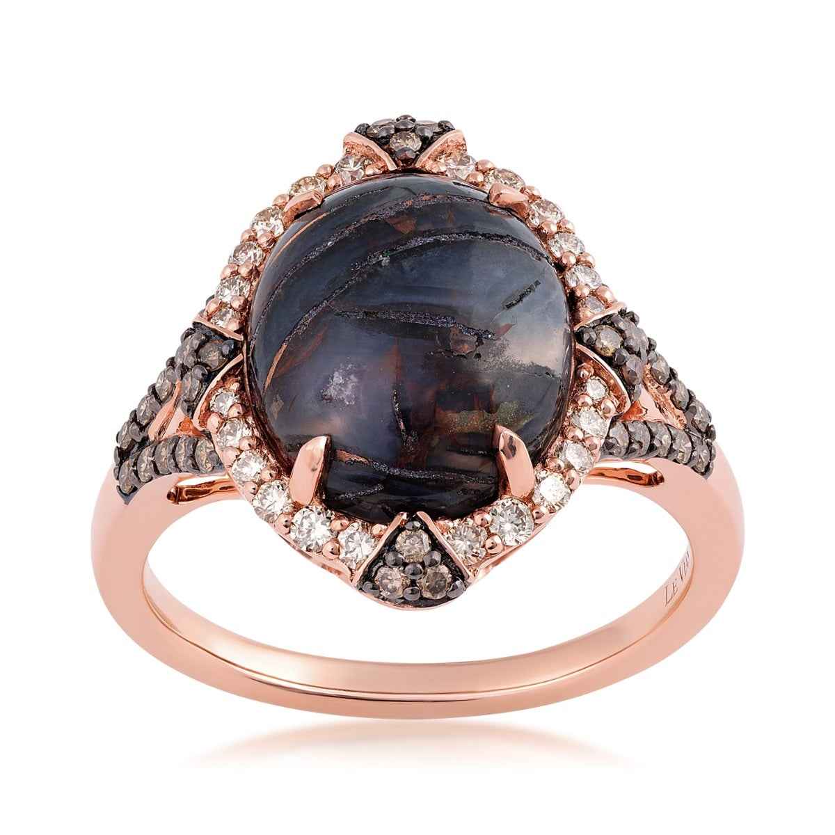 Le Vian Oval Aquadite & 3/8 ct. tw. Nude & Chocolate Diamond Halo Ring in 14K Strawberry Gold