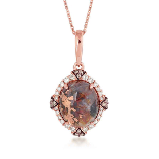 Le Vian Oval Aquadite & 1/3 ct. tw. Nude & Chocolate Diamond Halo Pendant in 14K Strawberry Gold