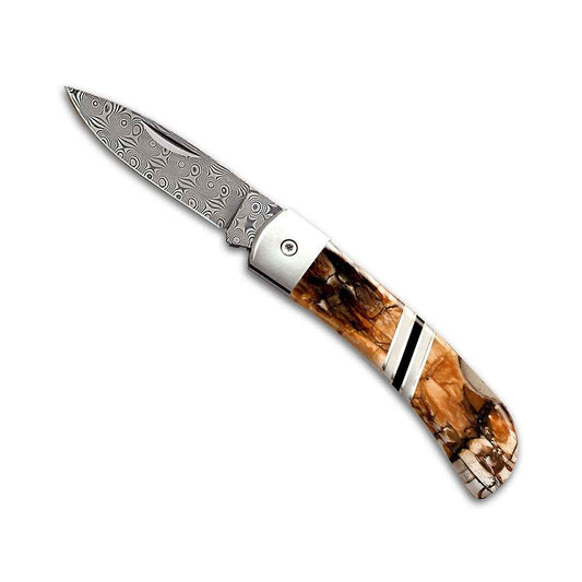 Sante Fe Stoneworks Damascus Steel 3-inch Lockback Mamoth Tusk Pocket Knife