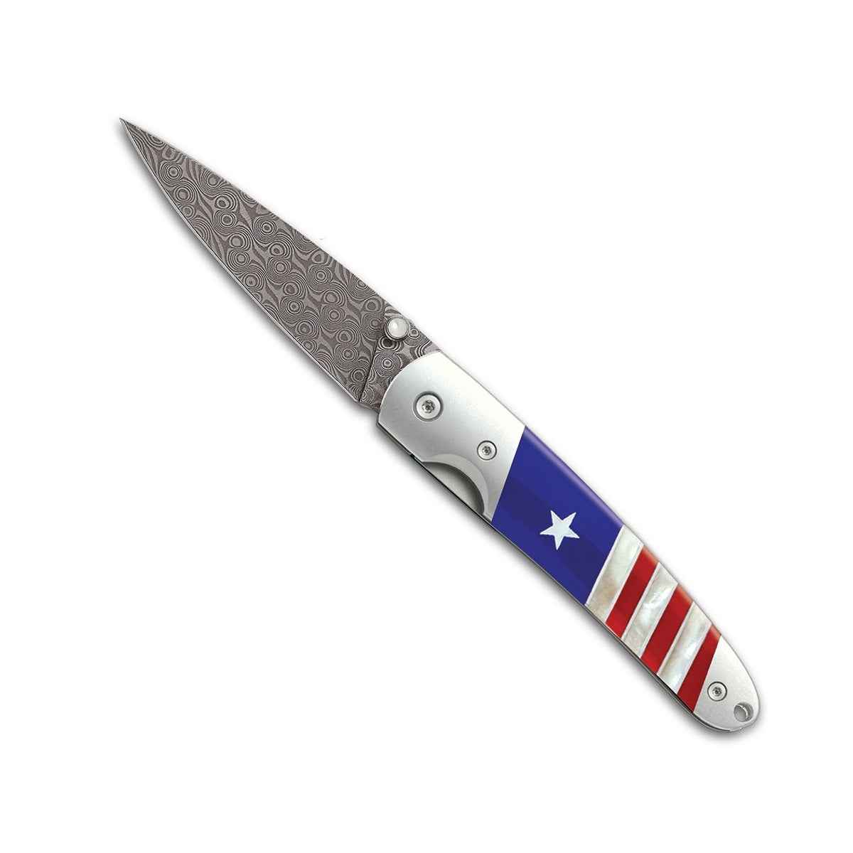Santa Fe Stoneworks Damascus Steel 4-inch Patriotic Linerlock Pocket Knife