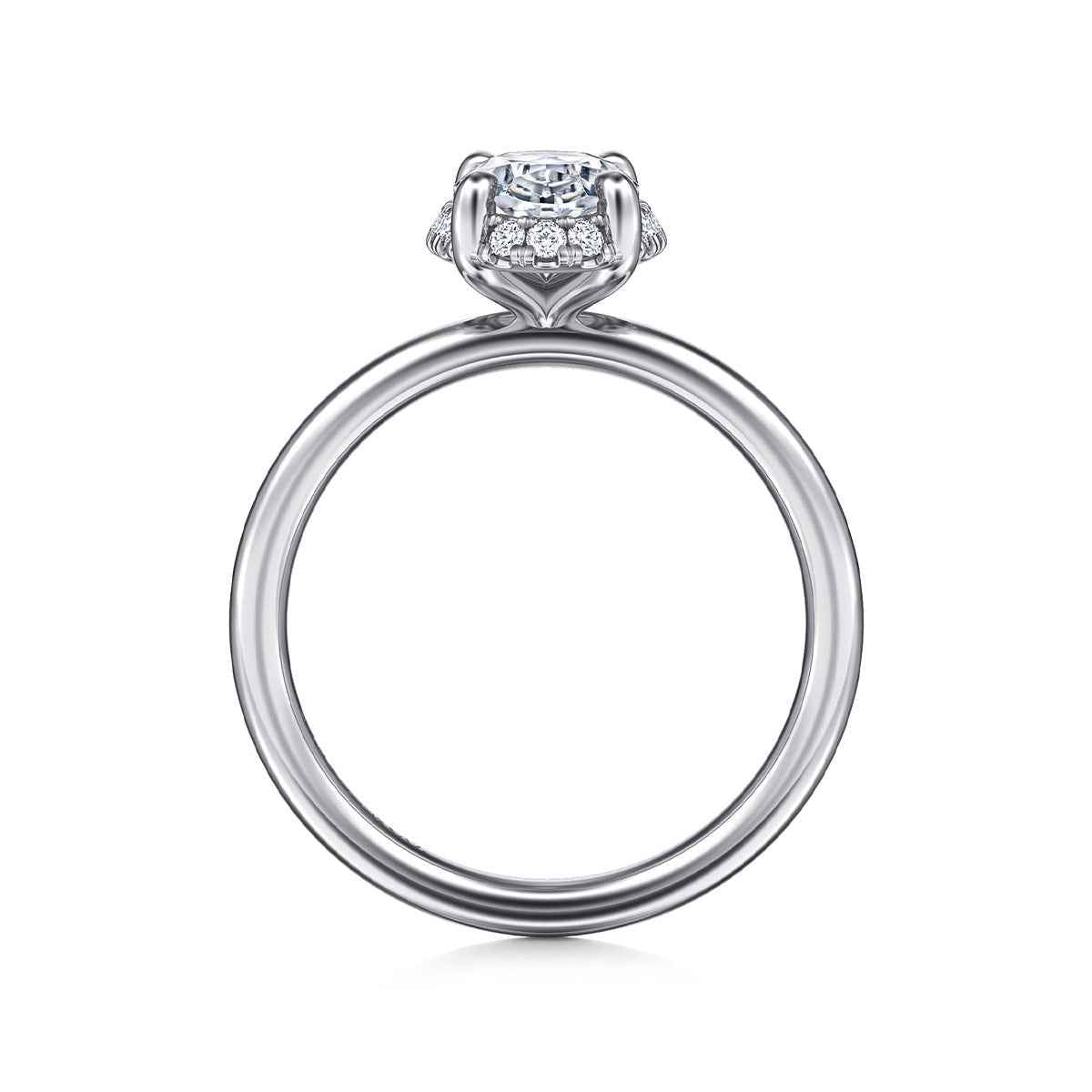 Gabriel & Co. 1/10 ct. tw. Diamond Halo Oval Semi-Mount Engagement Ring in 14K White Gold close-up detail