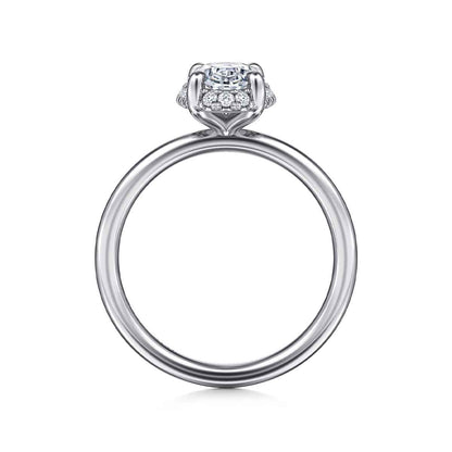 Gabriel & Co. 1/10 ct. tw. Diamond Halo Oval Semi-Mount Engagement Ring in 14K White Gold close-up detail