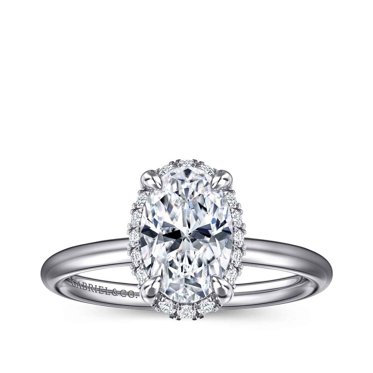Gabriel & Co. 1/10 ct. tw. Diamond Halo Oval Semi-Mount Engagement Ring in 14K White Gold