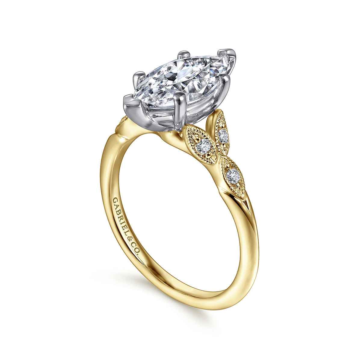 Gabriel & Co. Diamond Accent Milgrain Marquise Semi-Mount Engagement Ring in 14K Yellow Gold front view
